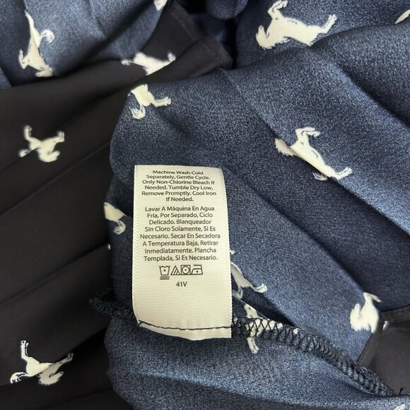 Equestrian Blue Pleated Horse Novelty Print Skirt Midi Size M Preppy Lightweight - Picture 11 of 12
